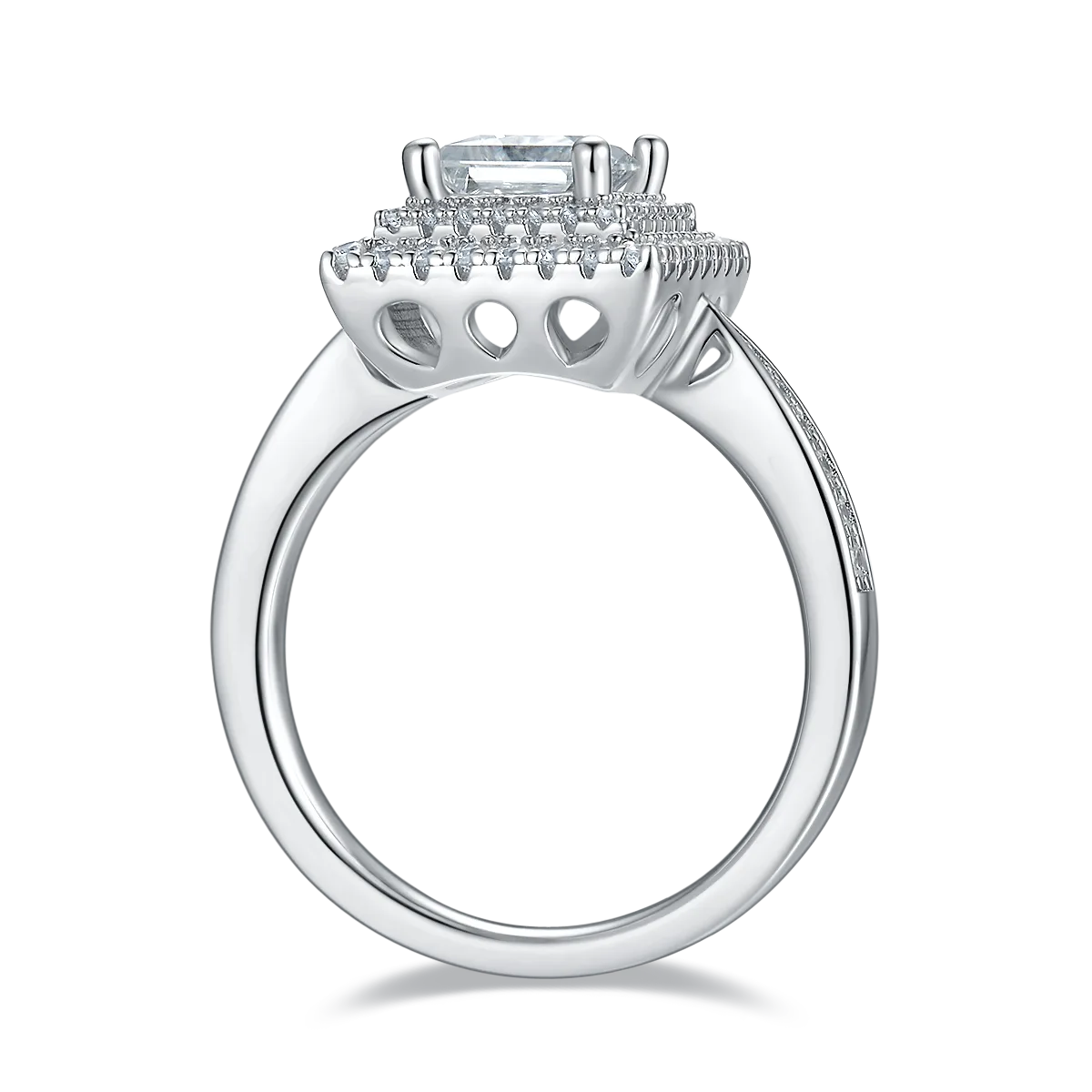 Luxury Pavé Square S925 White-Gold-Plated Silver Moissanite Proposal Ring Women's Ring 1.0ct D - P93E