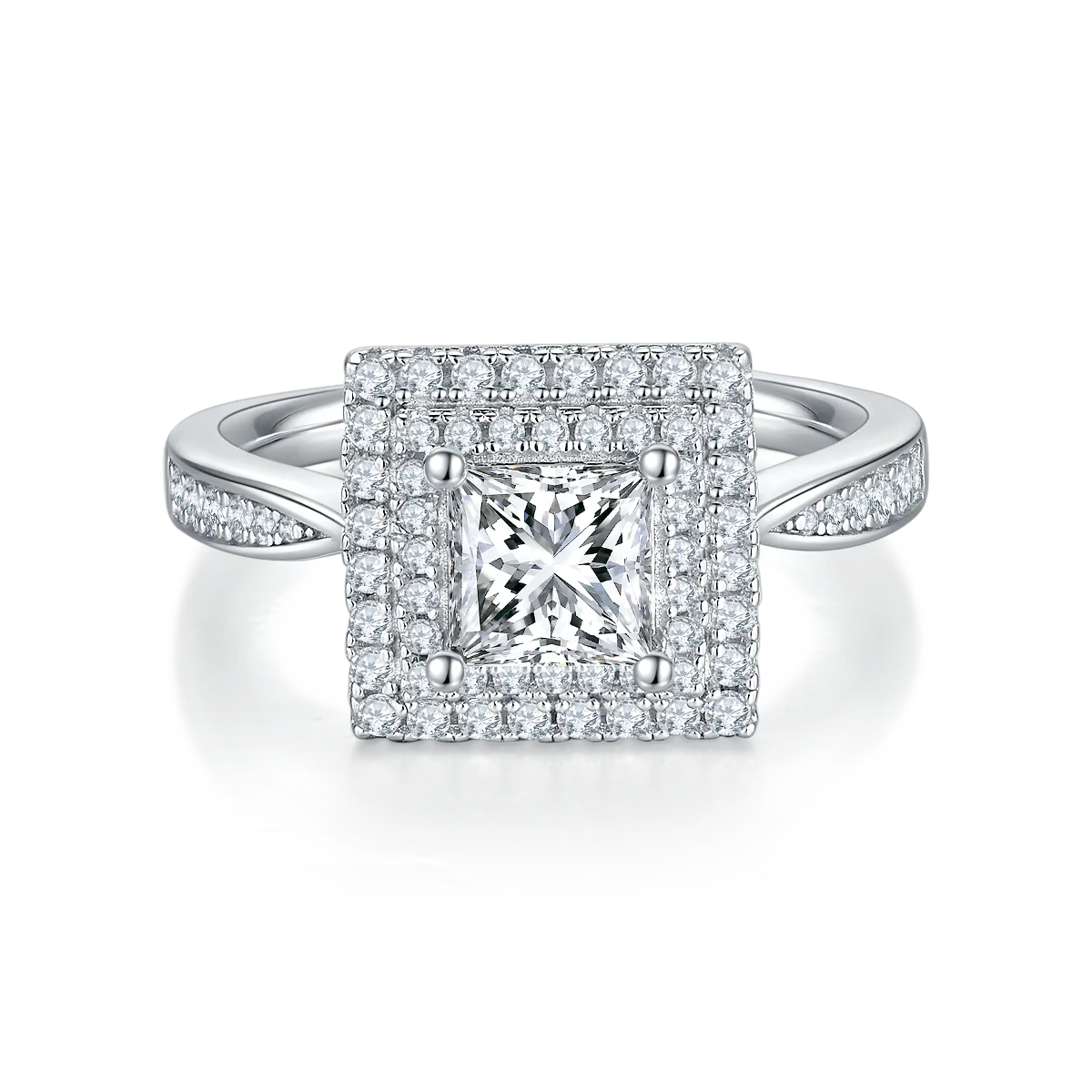 Luxury Pavé Square S925 White-Gold-Plated Silver Moissanite Proposal Ring Women's Ring 1.0ct D - P93E
