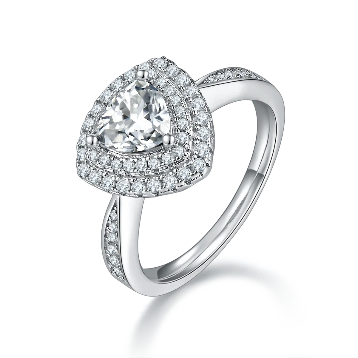 Luxury Pavé Trilliant S925 White-Gold-Plated Silver Lab-Grown Diamond Engagement Ring Women's Ring 1.0ct D