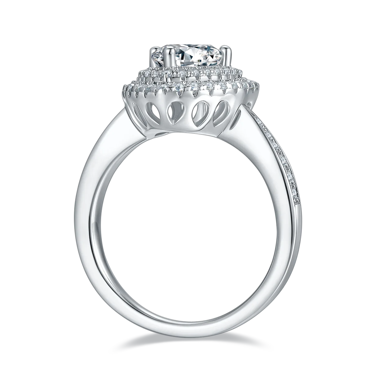 Luxury Pavé Trilliant S925 White-Gold-Plated Silver Lab-Grown Diamond Engagement Ring Women's Ring 1.0ct D