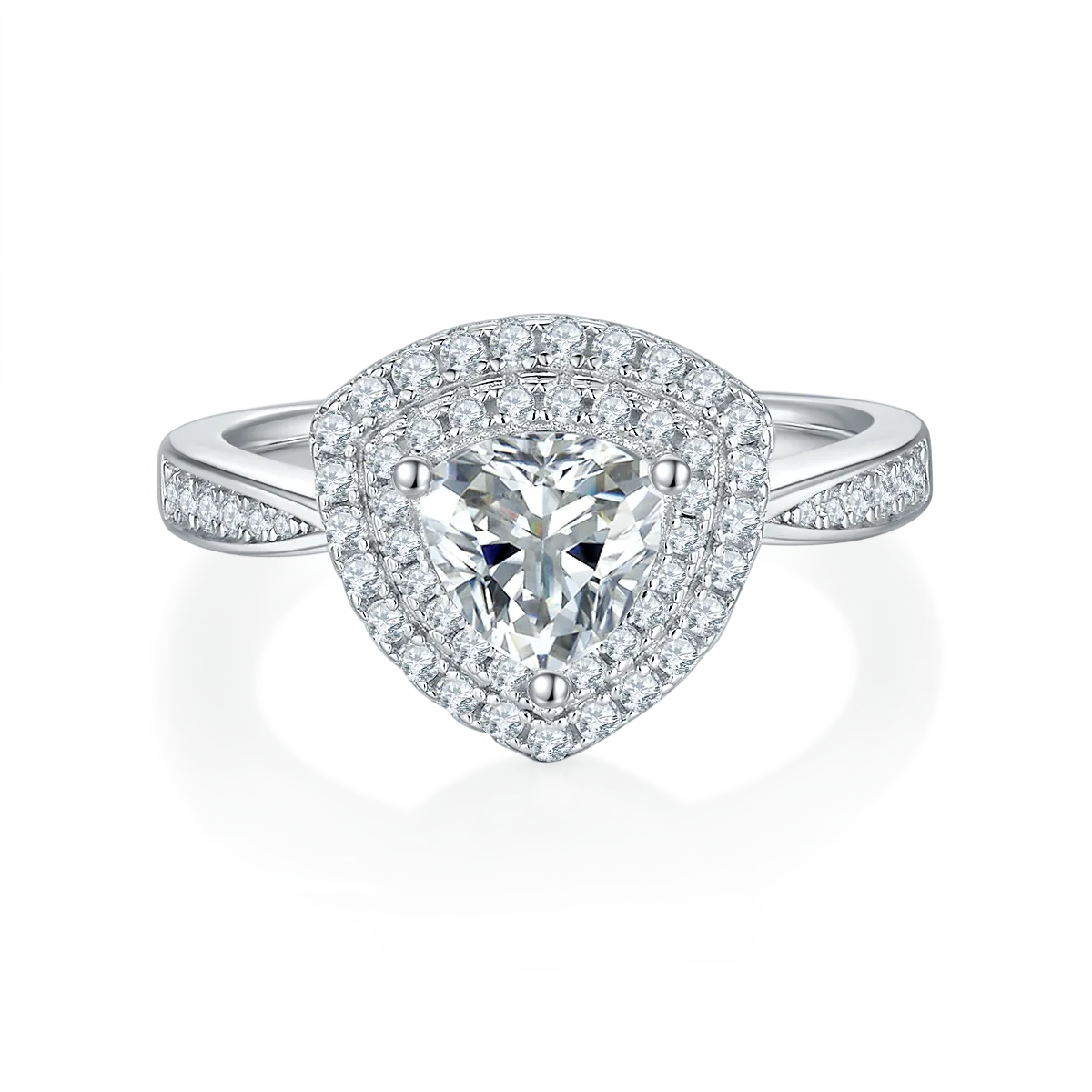 Luxury Pavé Trilliant S925 White-Gold-Plated Silver Lab-Grown Diamond Engagement Ring Women's Ring 1.0ct D