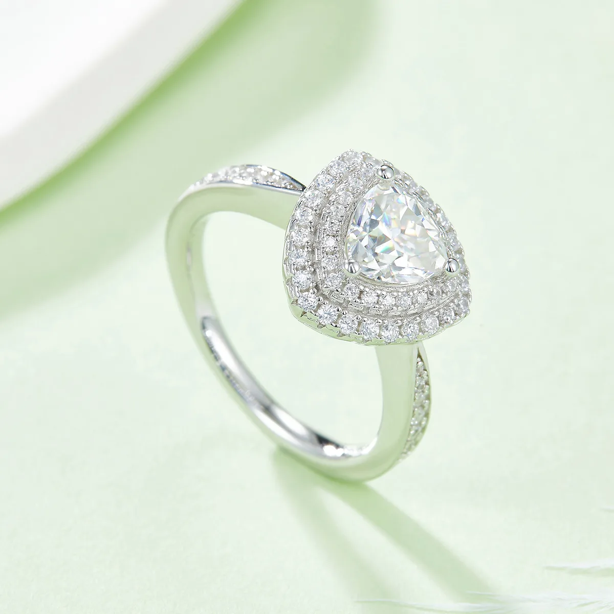 Luxury Pavé Trilliant S925 White-Gold-Plated Silver Lab-Grown Diamond Engagement Ring Women's Ring 1.0ct D