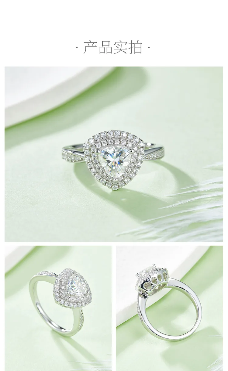 Luxury Pavé Trilliant S925 White-Gold-Plated Silver Lab-Grown Diamond Engagement