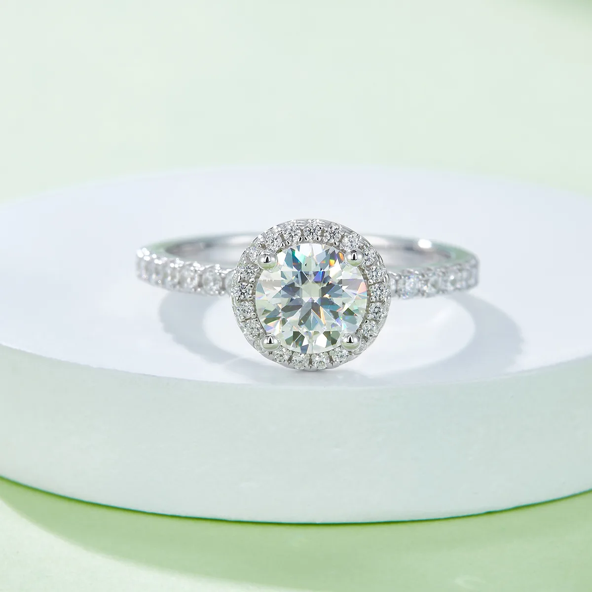 Light Luxury Round S925 White-Gold-Plated Silver Lab-Grown Diamond Proposal Ring Women's Ring 1.0ct D
