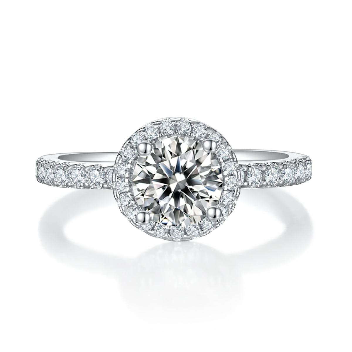 Light Luxury Round S925 White-Gold-Plated Silver Lab-Grown Diamond Proposal Ring Women's Ring 1.0ct D