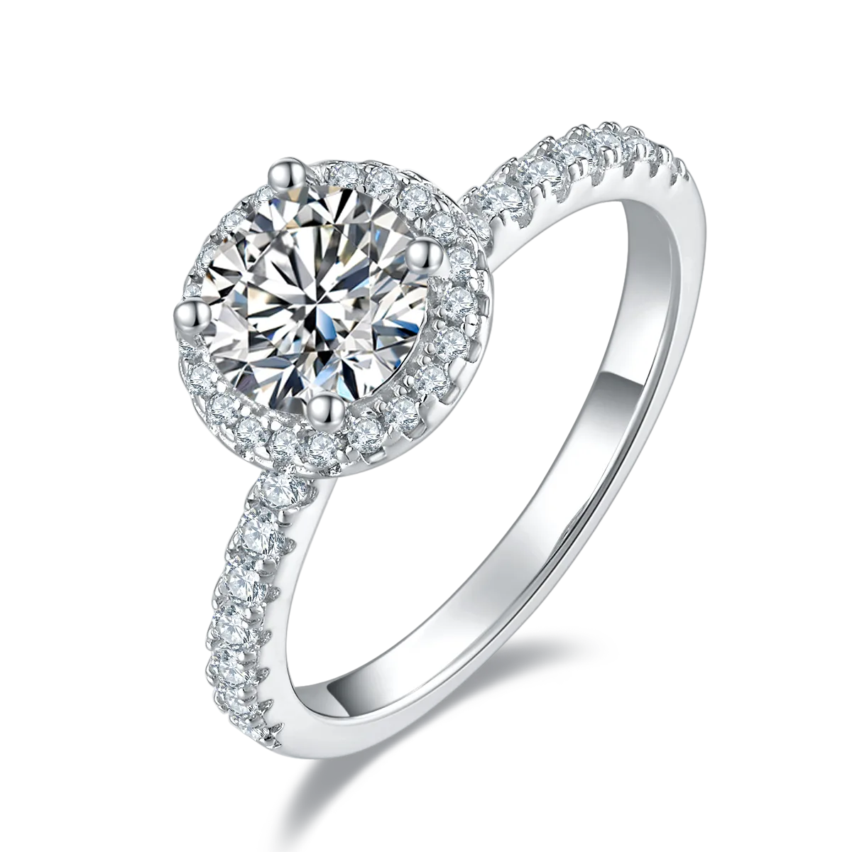 Light Luxury Round S925 White-Gold-Plated Silver Lab-Grown Diamond Proposal Ring Women's Ring 1.0ct D