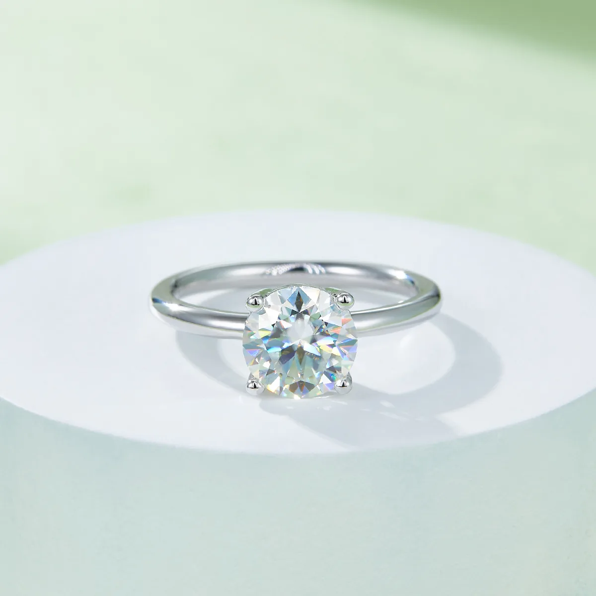 Classic Round S925 White-Gold-Plated Silver Lab-Grown Diamond Proposal Ring Women's Ring 2.0ct D