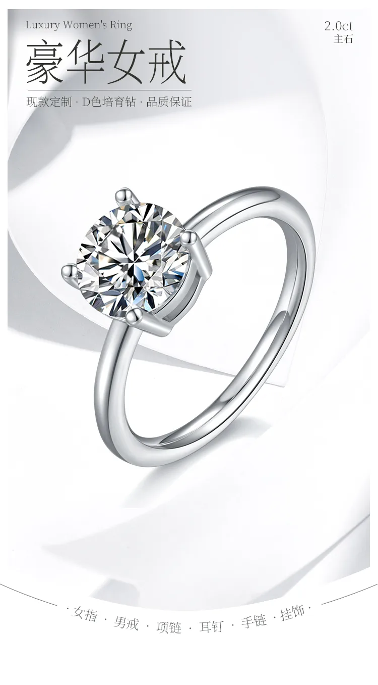 Classic Round S925 White-Gold-Plated Silver Lab-Grown Diamond Proposal Ring Wome