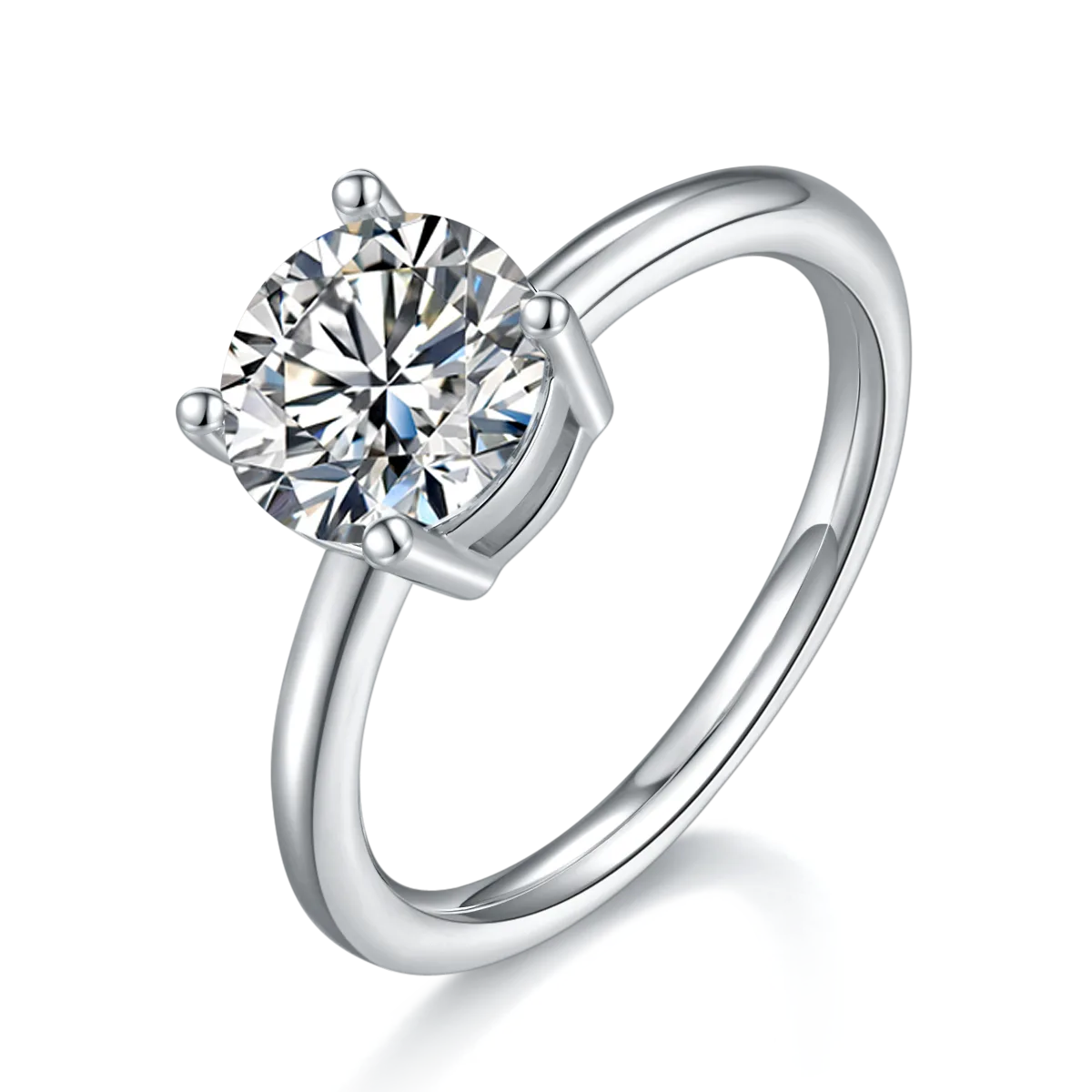 Classic Round S925 White-Gold-Plated Silver Lab-Grown Diamond Proposal Ring Women's Ring 2.0ct D