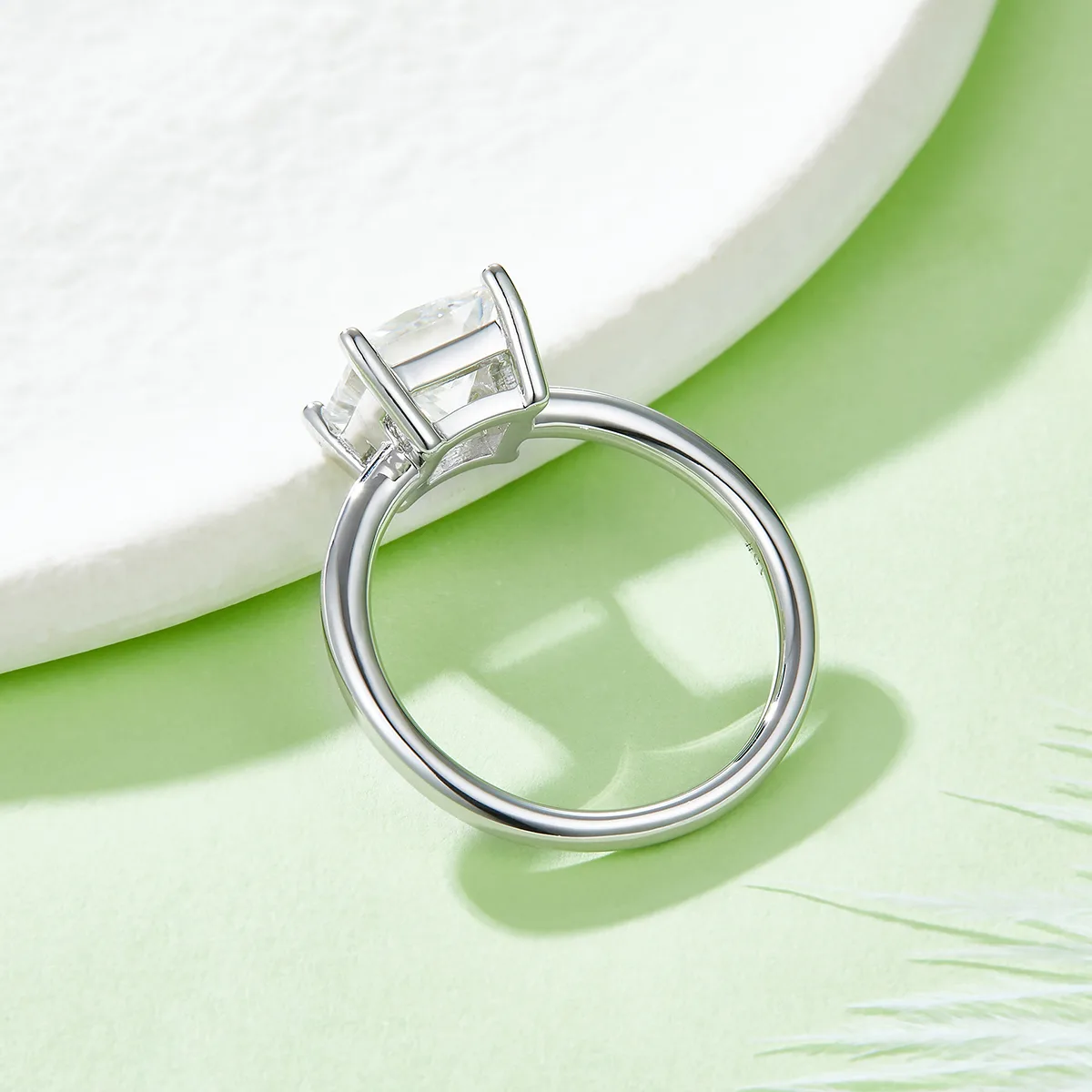 Classic Square S925 White-Gold-Plated Silver Lab-Grown Diamond Engagement Ring Women's Ring 2.0ct D