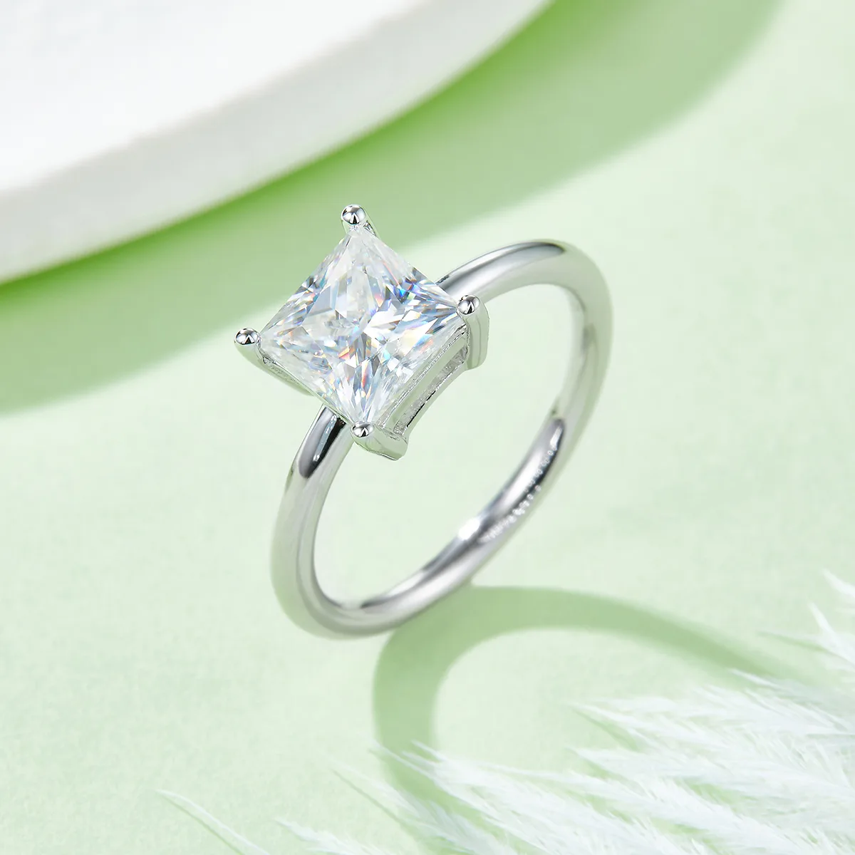 Classic Square S925 White-Gold-Plated Silver Lab-Grown Diamond Engagement Ring Women's Ring 2.0ct D