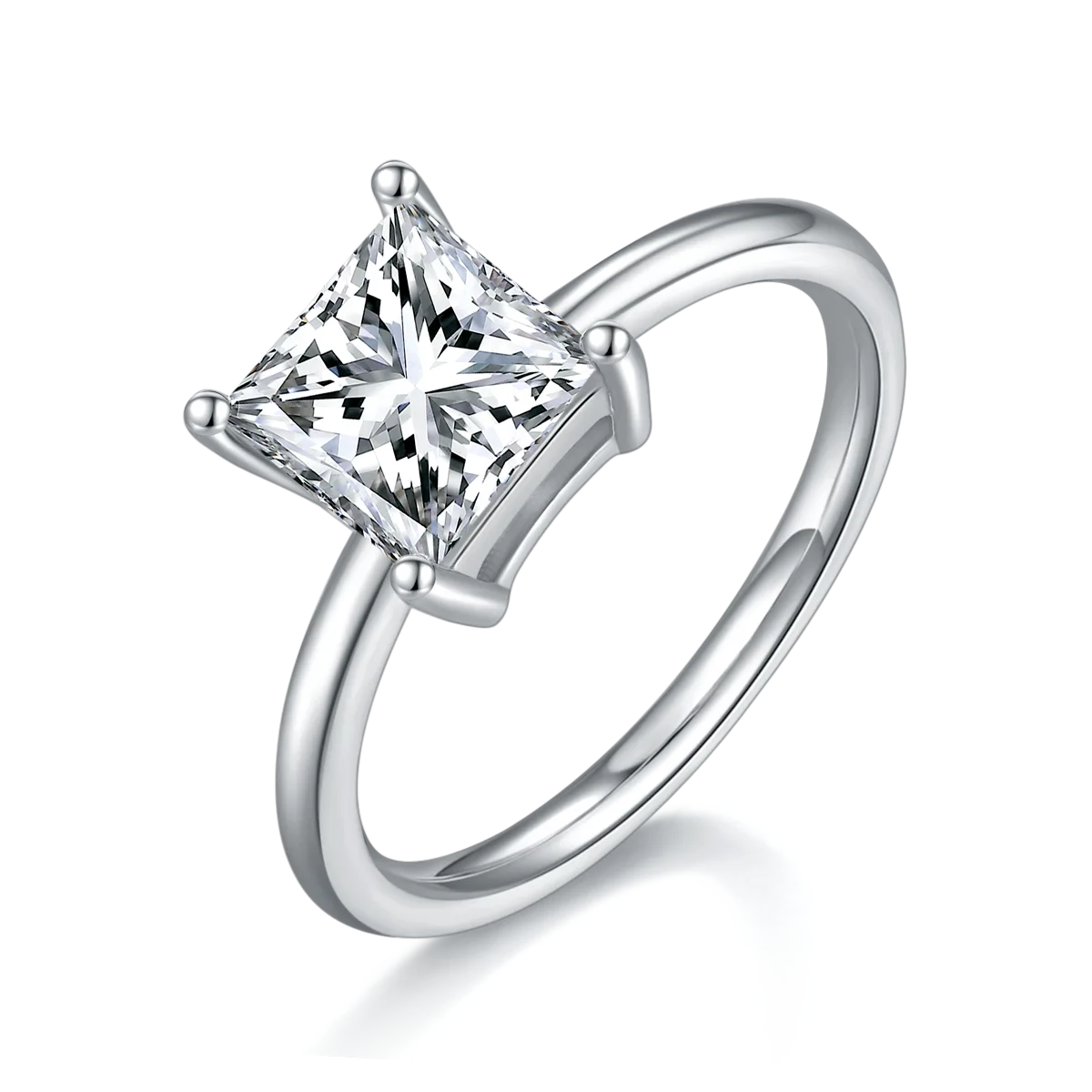 Classic Square S925 White-Gold-Plated Silver Lab-Grown Diamond Engagement Ring Women's Ring 2.0ct D