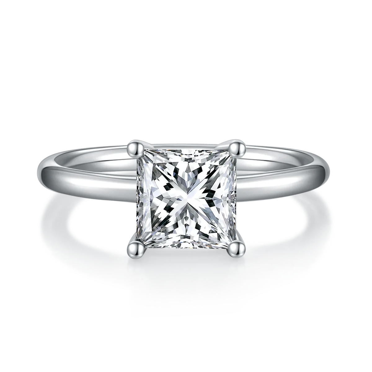 Classic Square S925 White-Gold-Plated Silver Lab-Grown Diamond Engagement Ring Women's Ring 2.0ct D