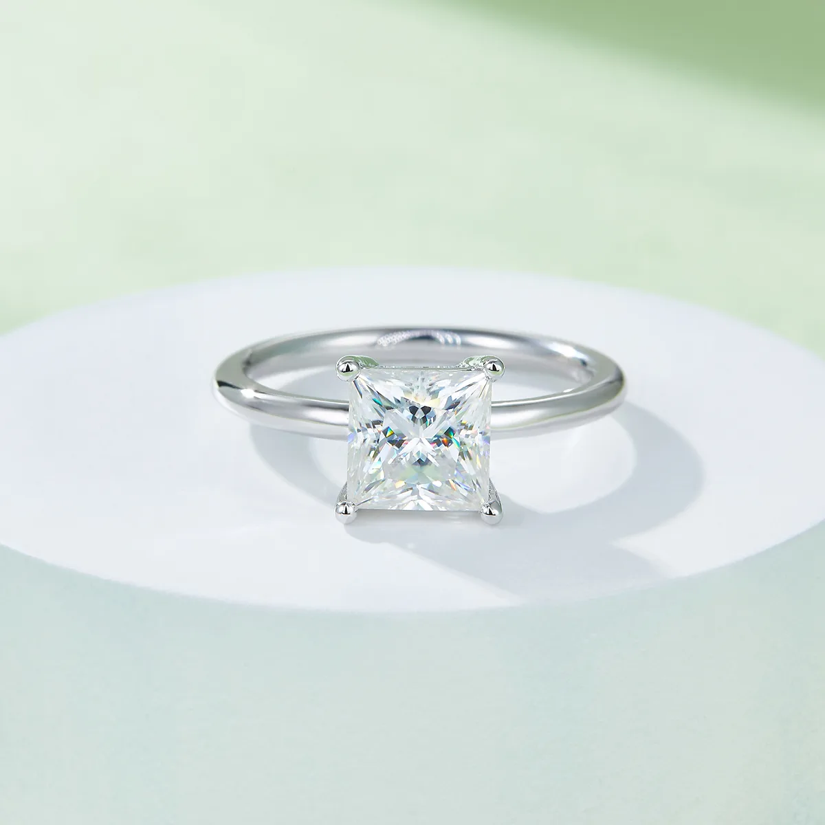 Classic Square S925 White-Gold-Plated Silver Lab-Grown Diamond Engagement Ring Women's Ring 2.0ct D