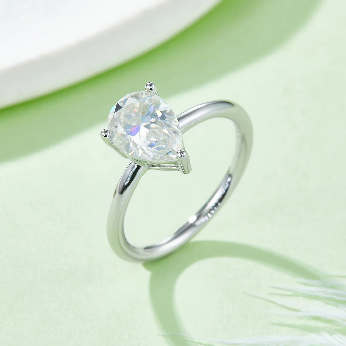 Classic Pear S925 White-Gold-Plated Silver Lab-Grown Diamond Wedding Band Women's Ring 2.0ct D
