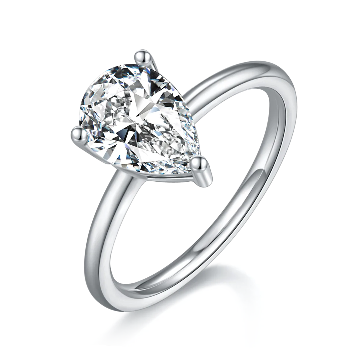 Classic Pear S925 White-Gold-Plated Silver Lab-Grown Diamond Wedding Band Women's Ring 2.0ct D