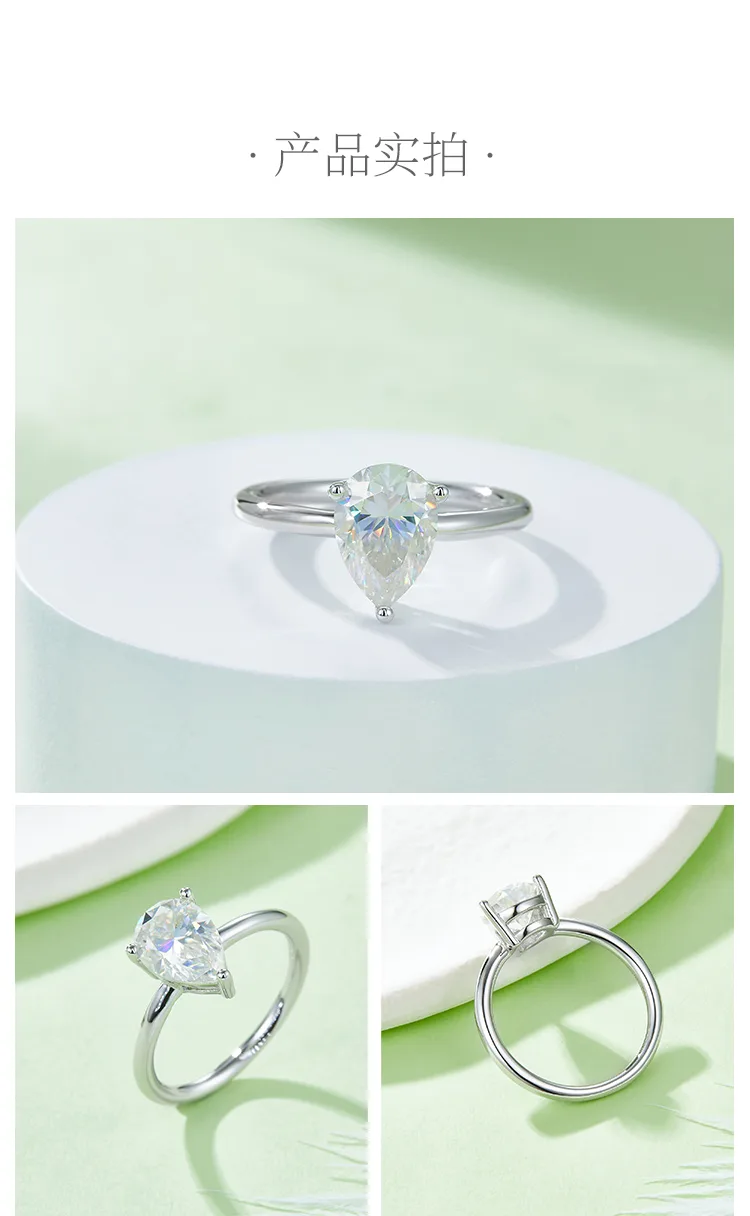 Classic Pear S925 White-Gold-Plated Silver Lab-Grown Diamond Wedding Band Women