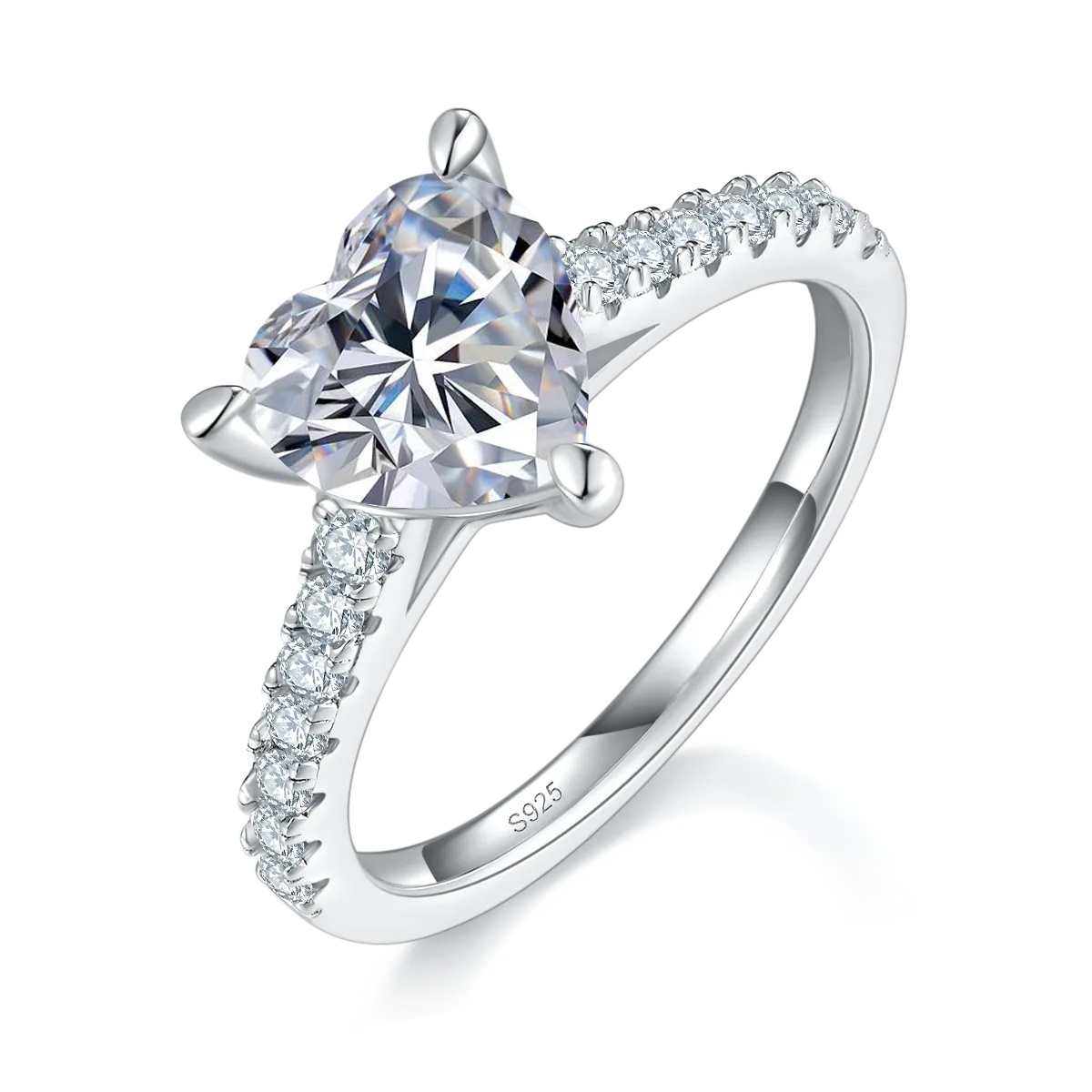 Micro-Pavé Heart S925 White-Gold-Plated Silver Lab-Grown Diamond Wedding Band Women's Ring 2.0ct D