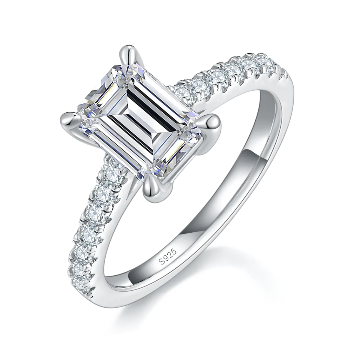 Micro-Pavé Rectangle S925 White-Gold-Plated Silver Lab-Grown Diamond Engagement Ring Women's Ring 2.0ct D
