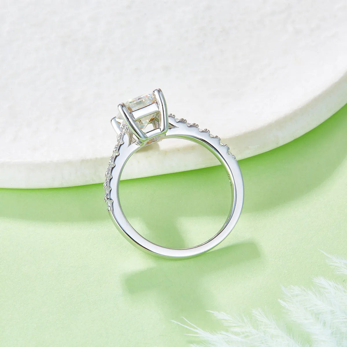 Micro-Pavé Rectangle S925 White-Gold-Plated Silver Lab-Grown Diamond Engagement Ring Women's Ring 2.0ct D
