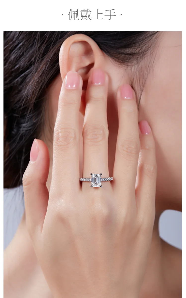 Micro-Pavé Rectangle S925 White-Gold-Plated Silver Lab-Grown Diamond Engagement 