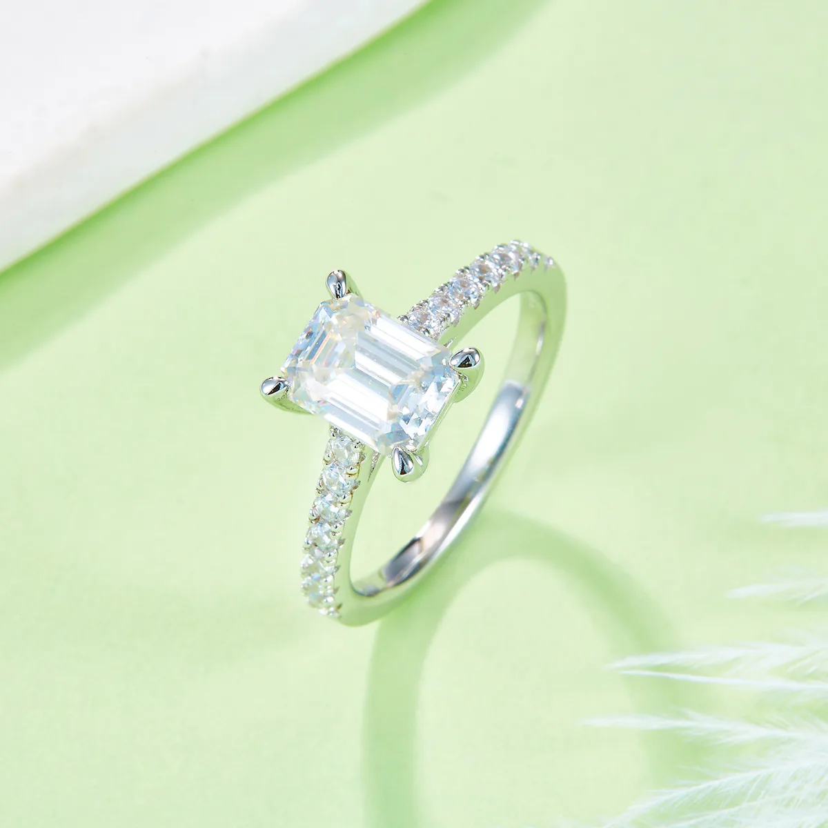 Micro-Pavé Rectangle S925 White-Gold-Plated Silver Lab-Grown Diamond Engagement Ring Women's Ring 2.0ct D