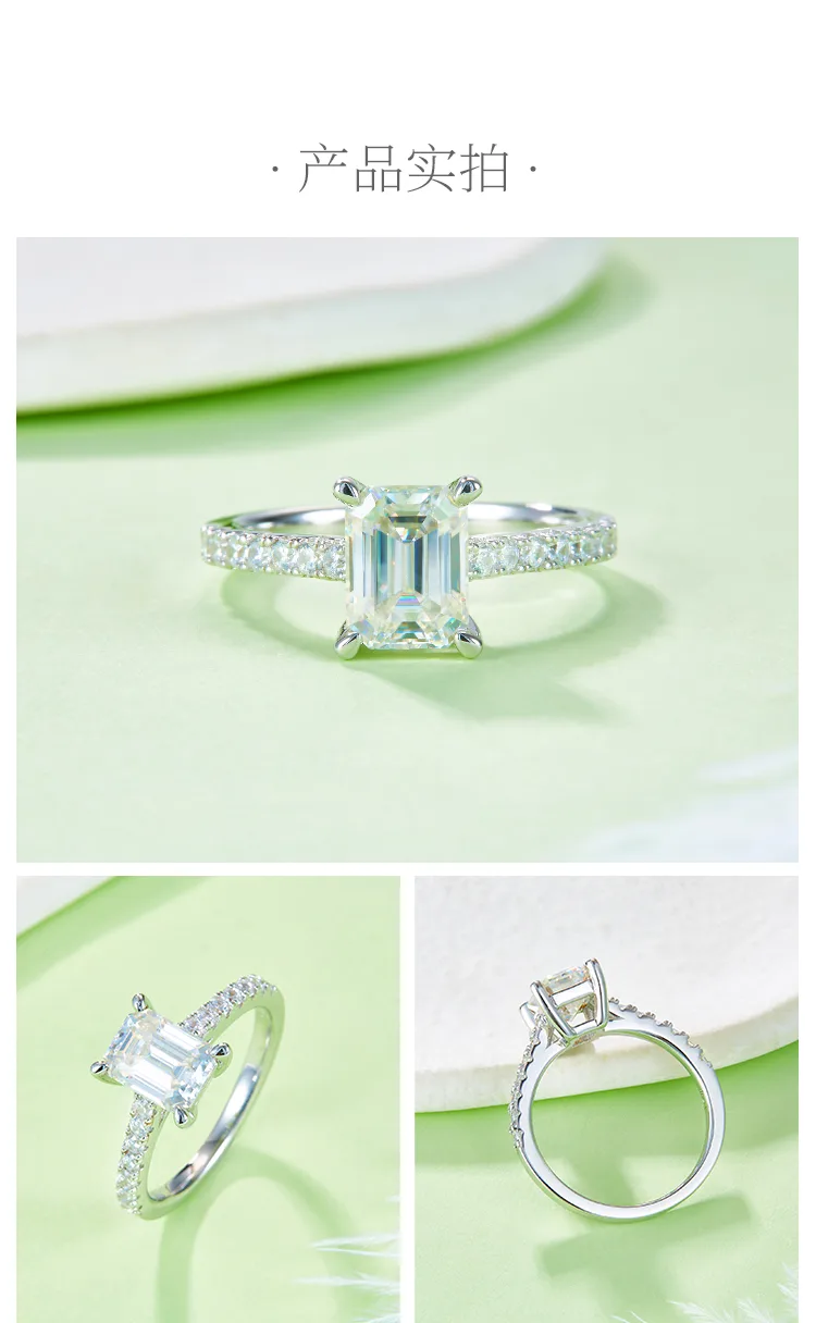 Micro-Pavé Rectangle S925 White-Gold-Plated Silver Lab-Grown Diamond Engagement 