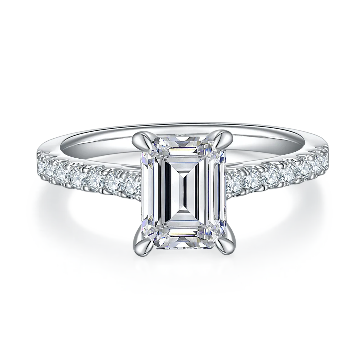 Micro-Pavé Rectangle S925 White-Gold-Plated Silver Lab-Grown Diamond Engagement Ring Women's Ring 2.0ct D