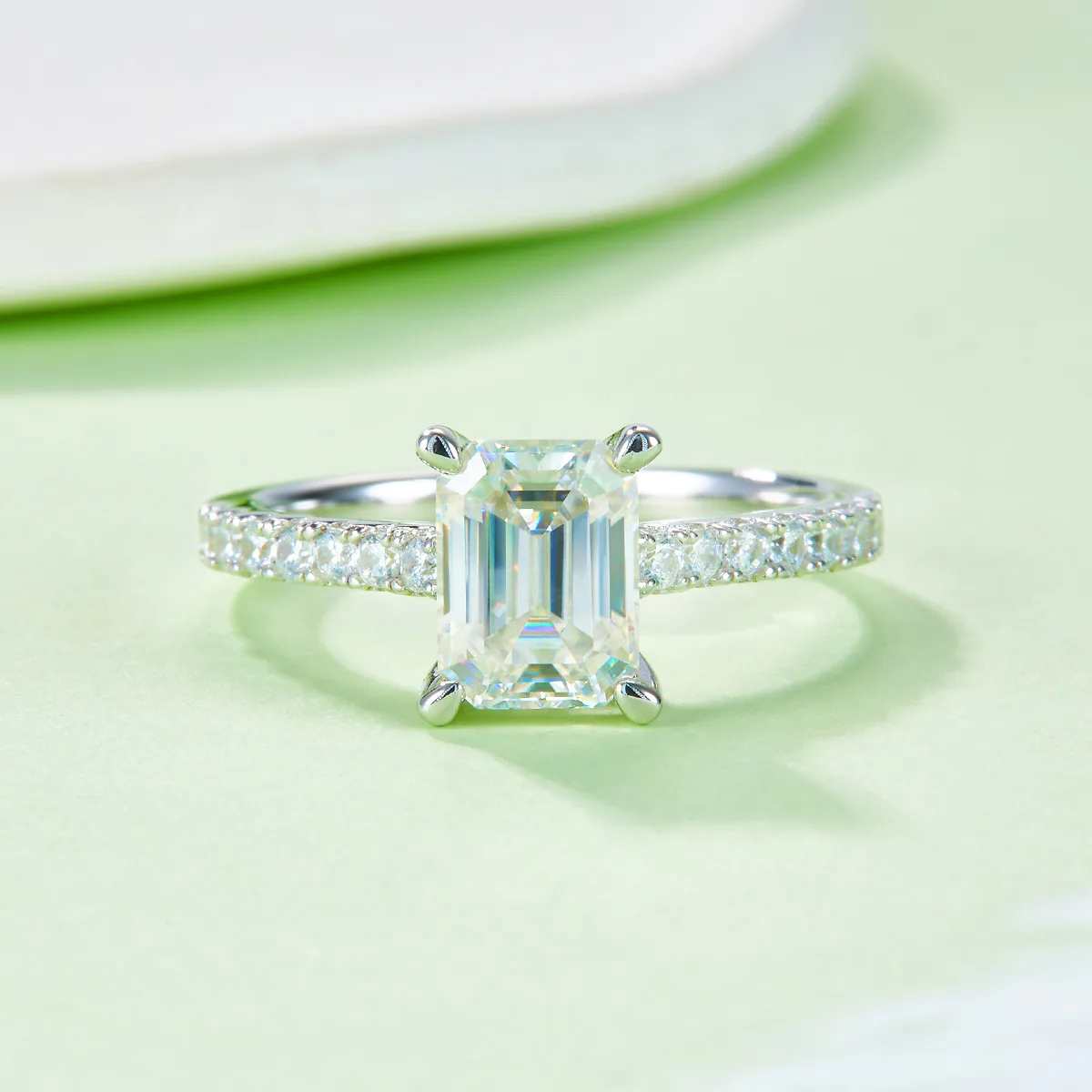 Micro-Pavé Rectangle S925 White-Gold-Plated Silver Lab-Grown Diamond Engagement Ring Women's Ring 2.0ct D