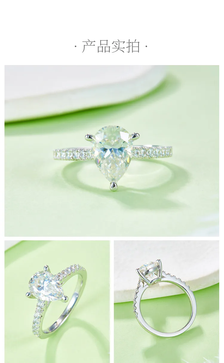 Micro-Pavé Pear S925 White-Gold-Plated Silver Lab-Grown Diamond Proposal Ring Wo