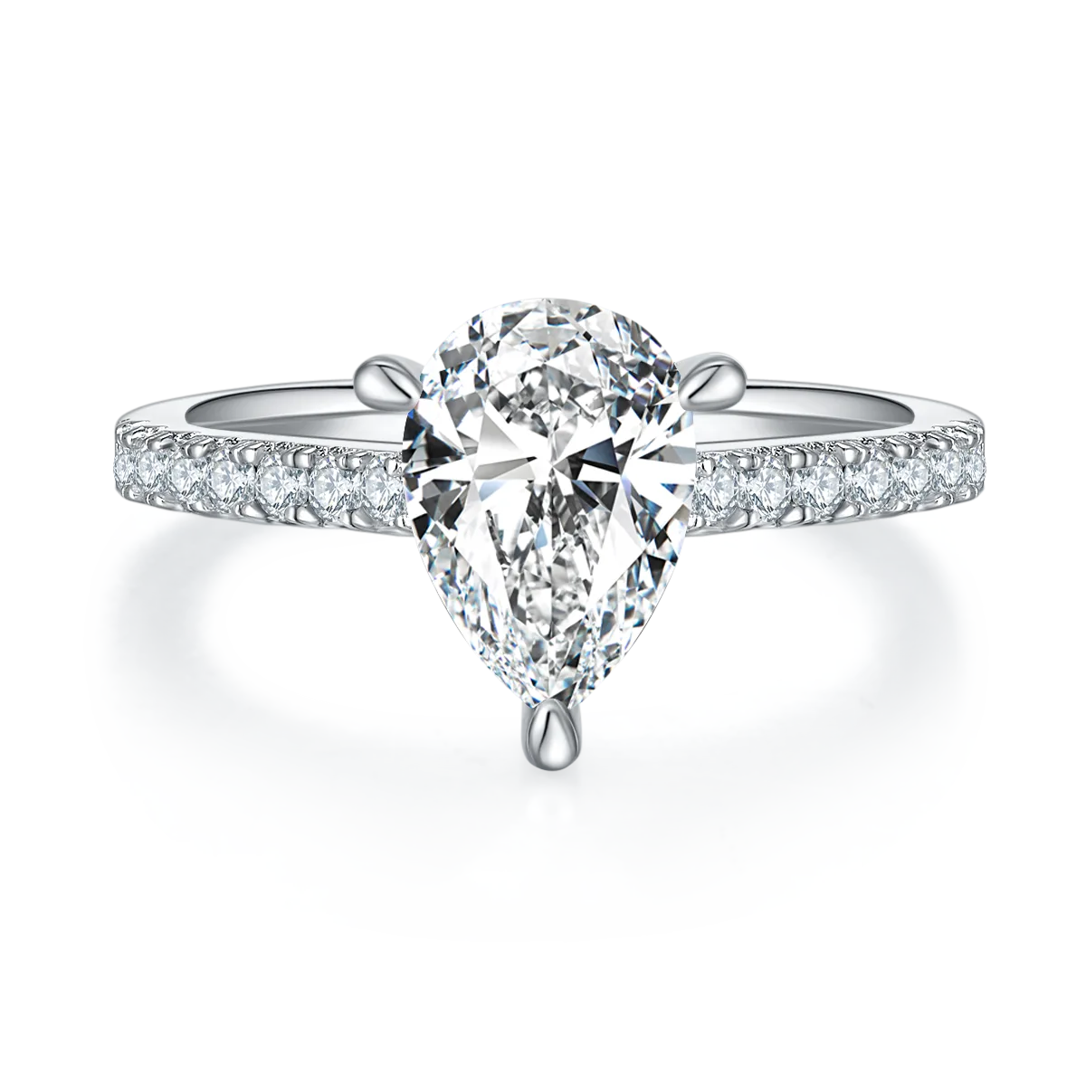 Micro-Pavé Pear S925 White-Gold-Plated Silver Lab-Grown Diamond Proposal Ring Women's Ring 2.0ct D
