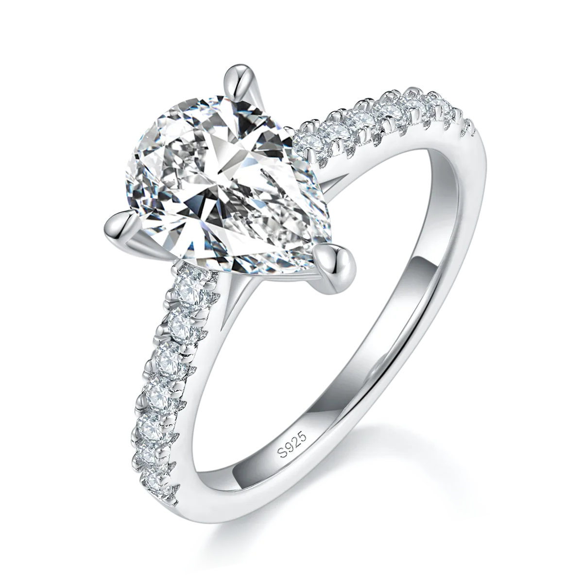Micro-Pavé Pear S925 White-Gold-Plated Silver Lab-Grown Diamond Proposal Ring Women's Ring 2.0ct D