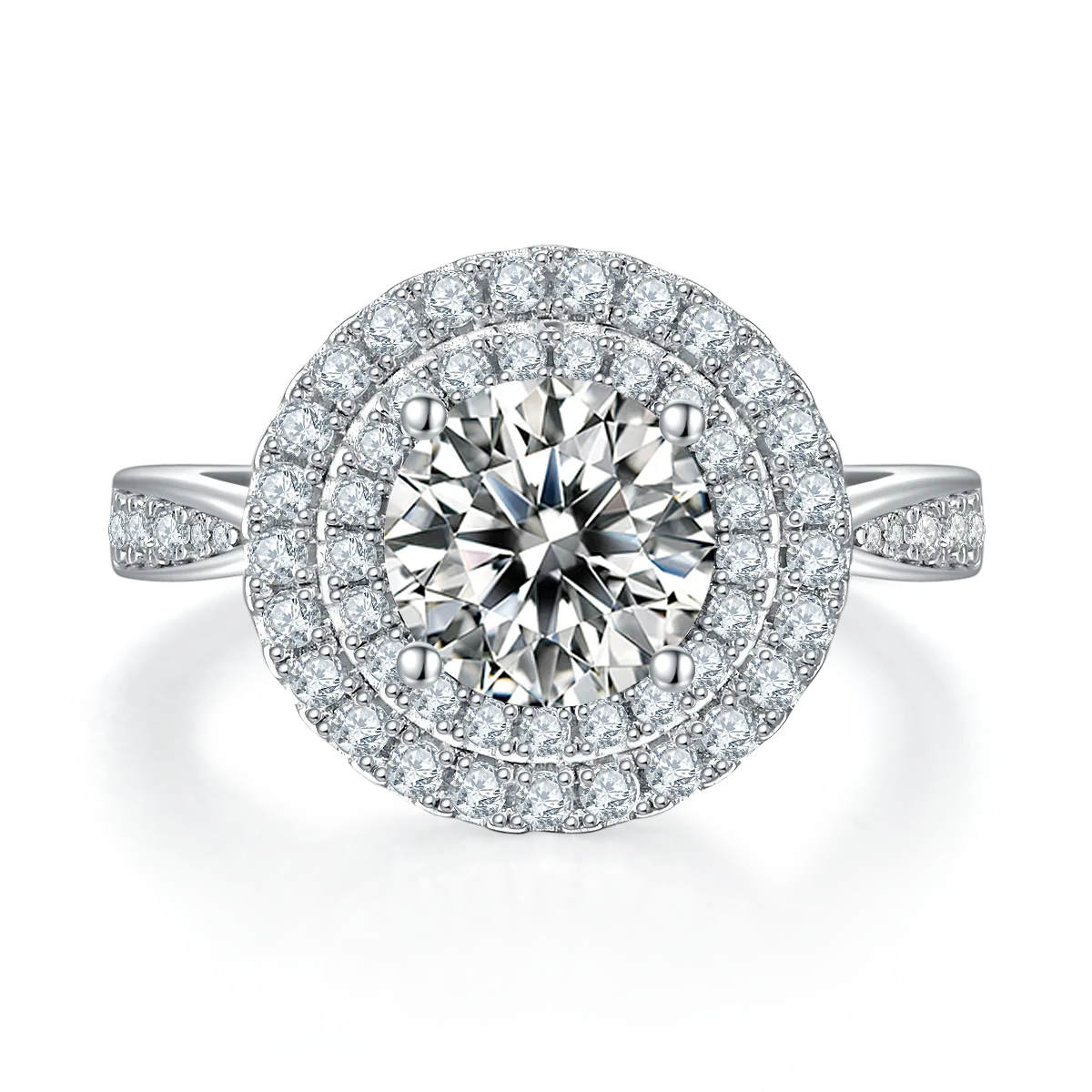 Luxury Pavé Round S925 White-Gold-Plated Silver Lab-Grown Diamond Proposal Ring Women's Ring 2.0ct D
