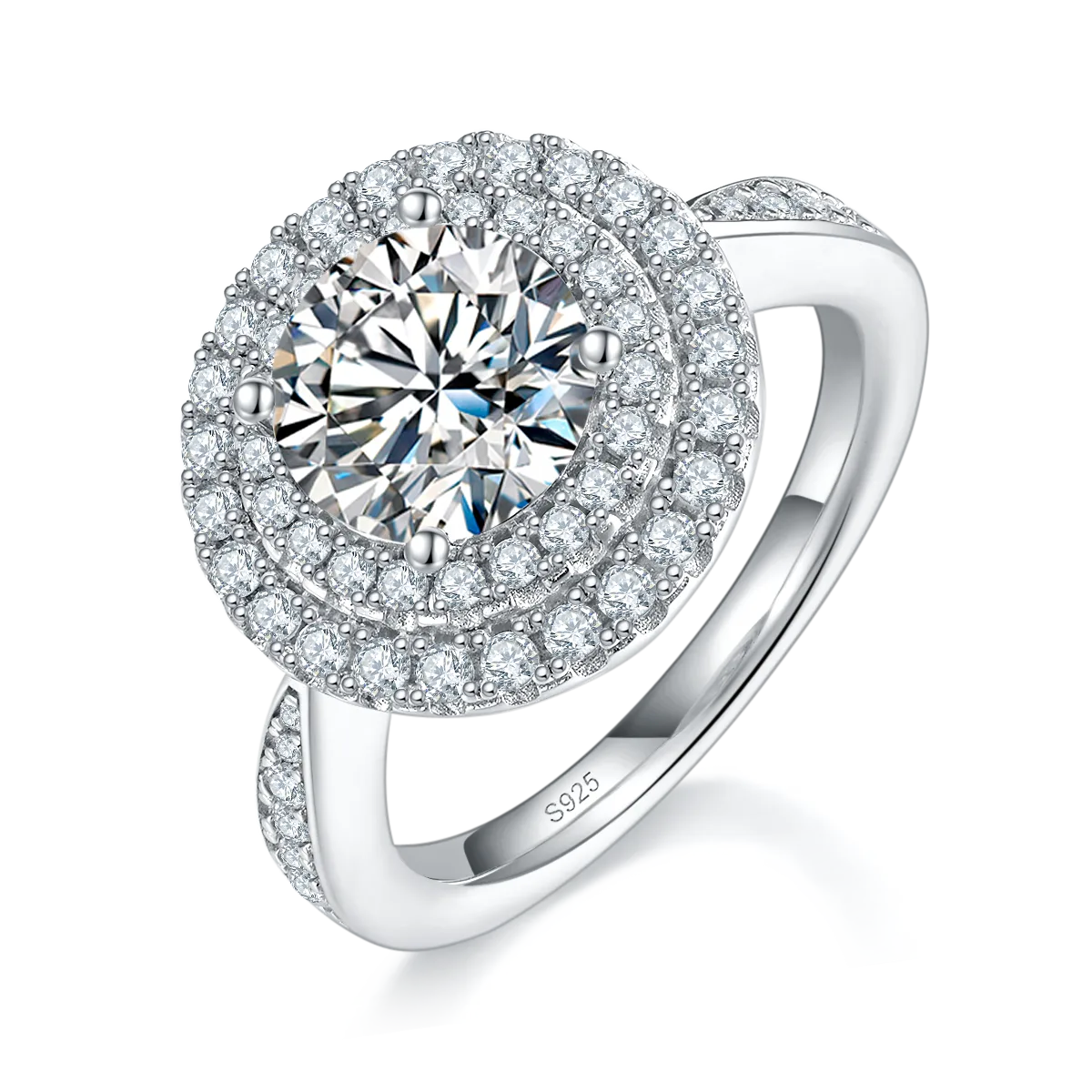 Luxury Pavé Round S925 White-Gold-Plated Silver Lab-Grown Diamond Proposal Ring Women's Ring 2.0ct D