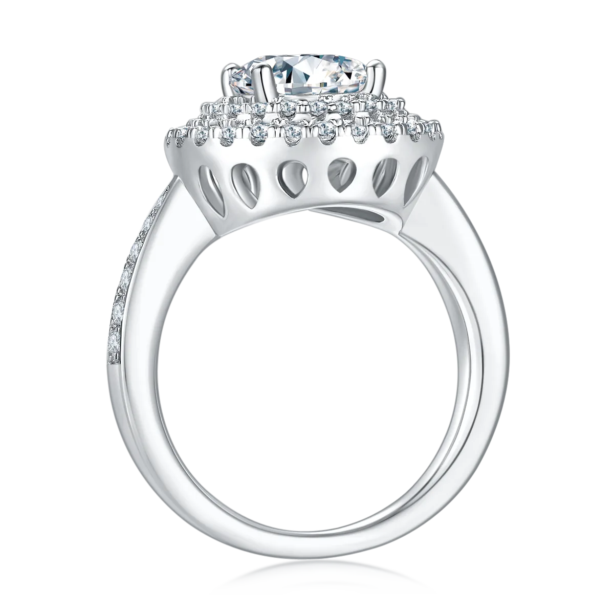 Luxury Pavé Round S925 White-Gold-Plated Silver Lab-Grown Diamond Proposal Ring Women's Ring 2.0ct D
