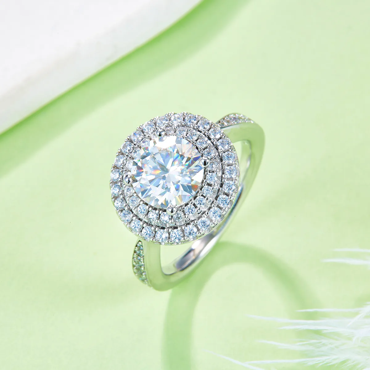 Luxury Pavé Round S925 White-Gold-Plated Silver Lab-Grown Diamond Proposal Ring Women's Ring 2.0ct D