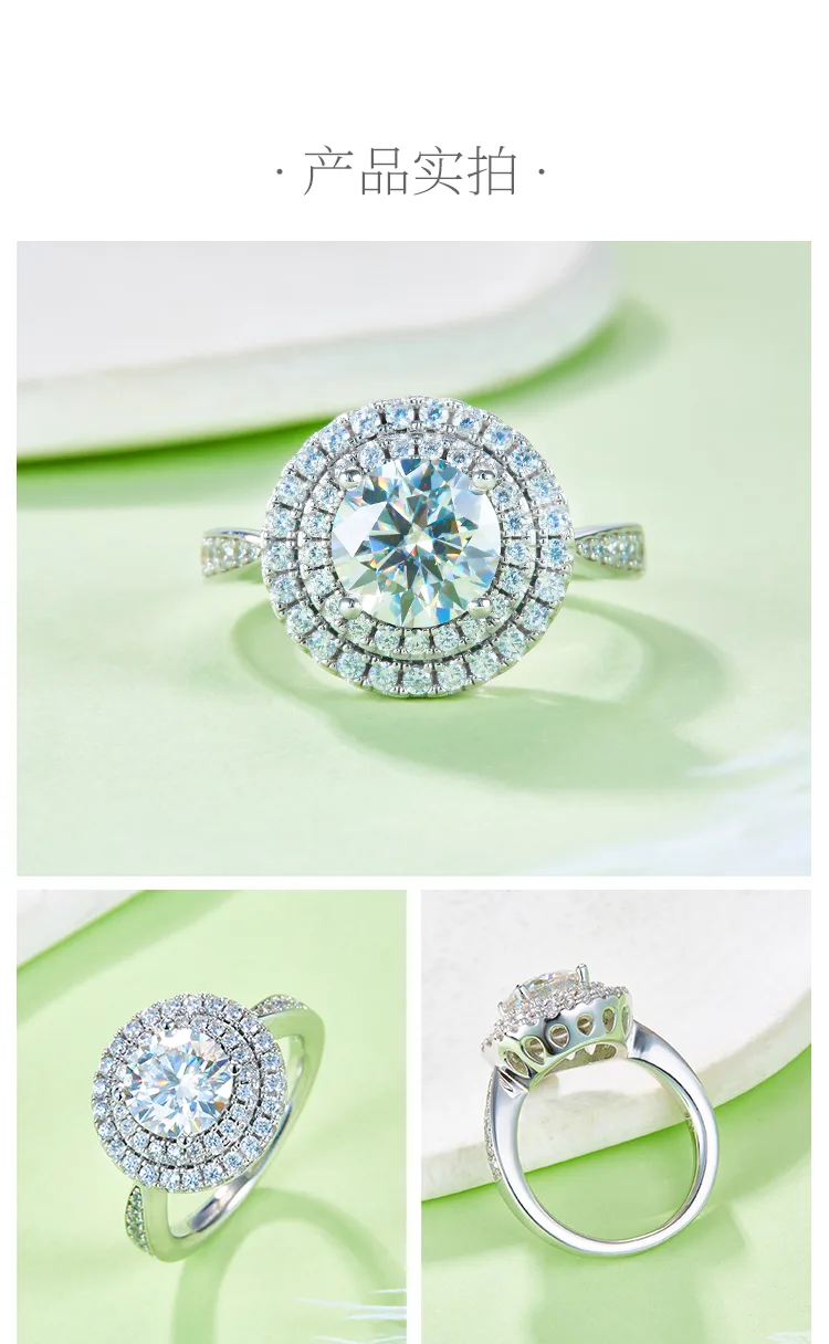 Luxury Pavé Round S925 White-Gold-Plated Silver Lab-Grown Diamond Proposal Ring 