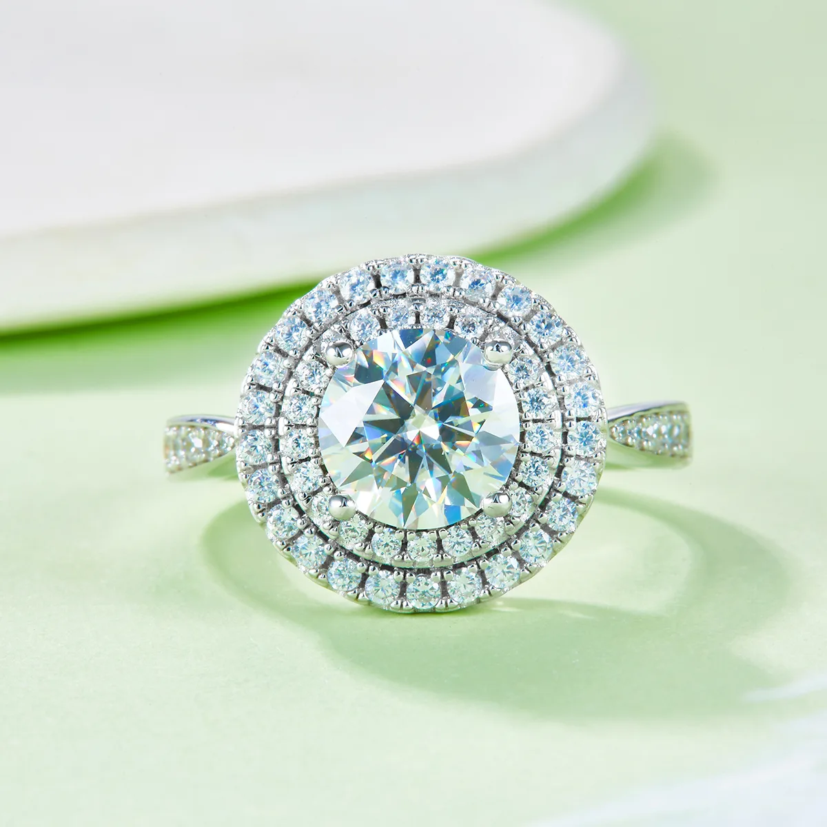 Luxury Pavé Round S925 White-Gold-Plated Silver Lab-Grown Diamond Proposal Ring Women's Ring 2.0ct D