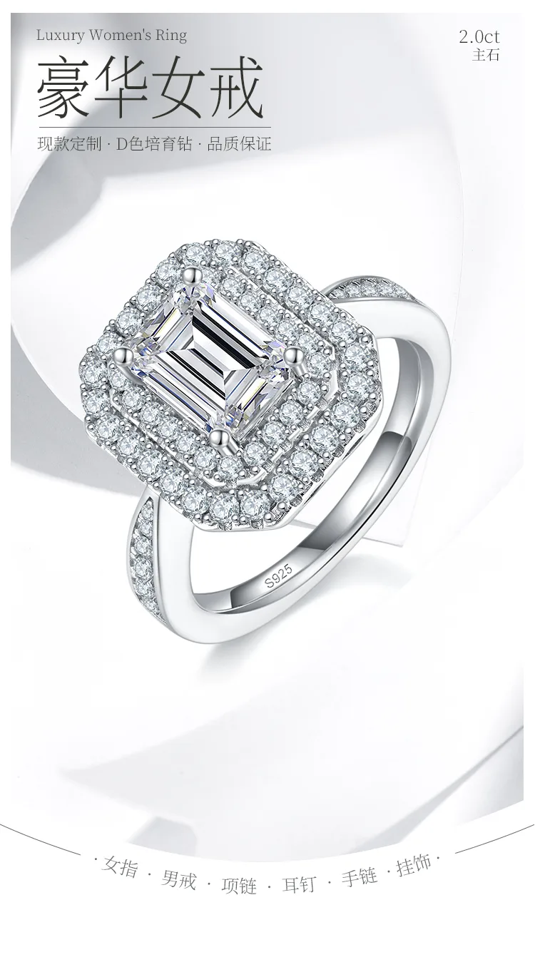 Luxury Pavé Rectangle S925 White-Gold-Plated Silver Lab-Grown Diamond Wedding Ba