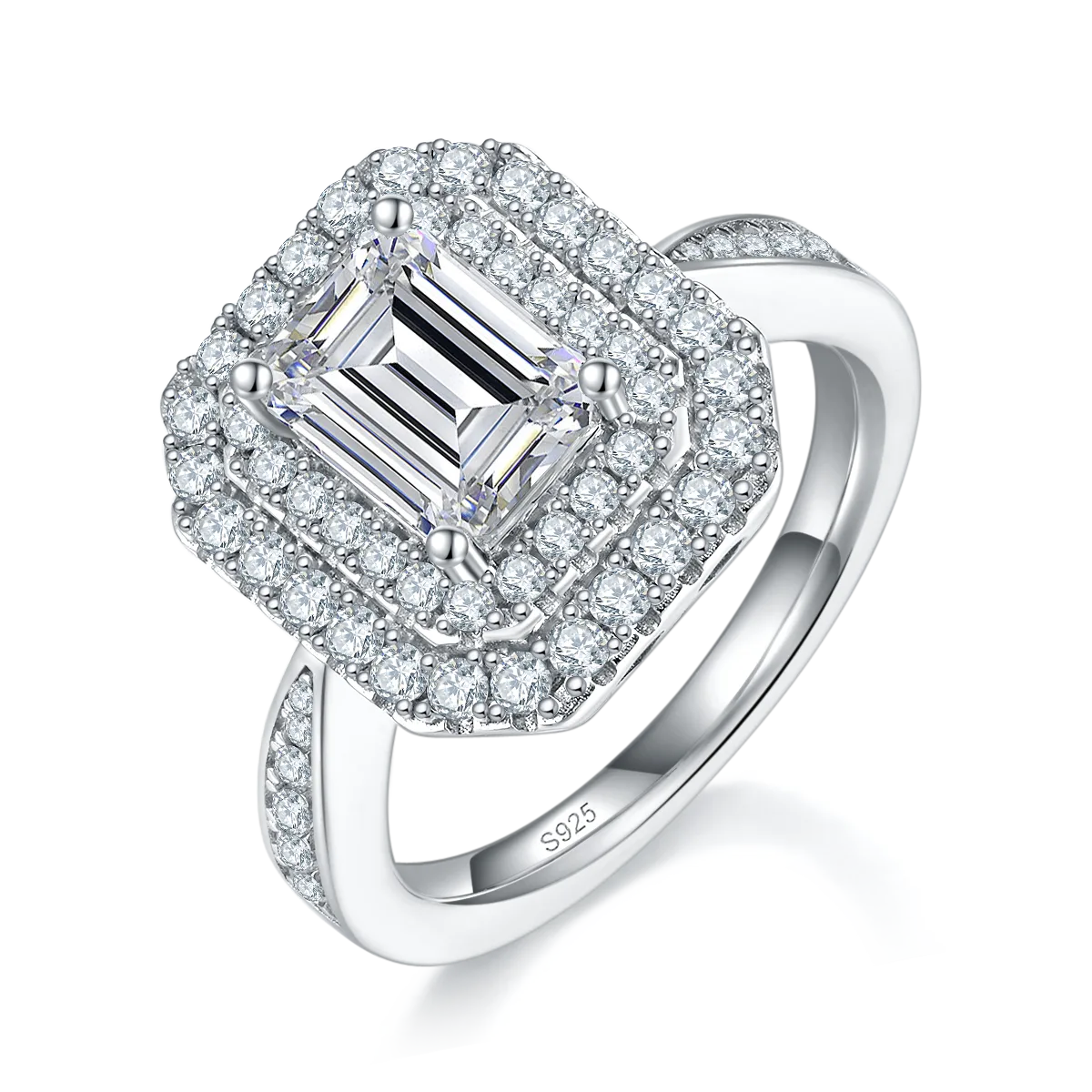 Luxury Pavé Rectangle S925 White-Gold-Plated Silver Lab-Grown Diamond Wedding Band Women's Ring 2.0ct D