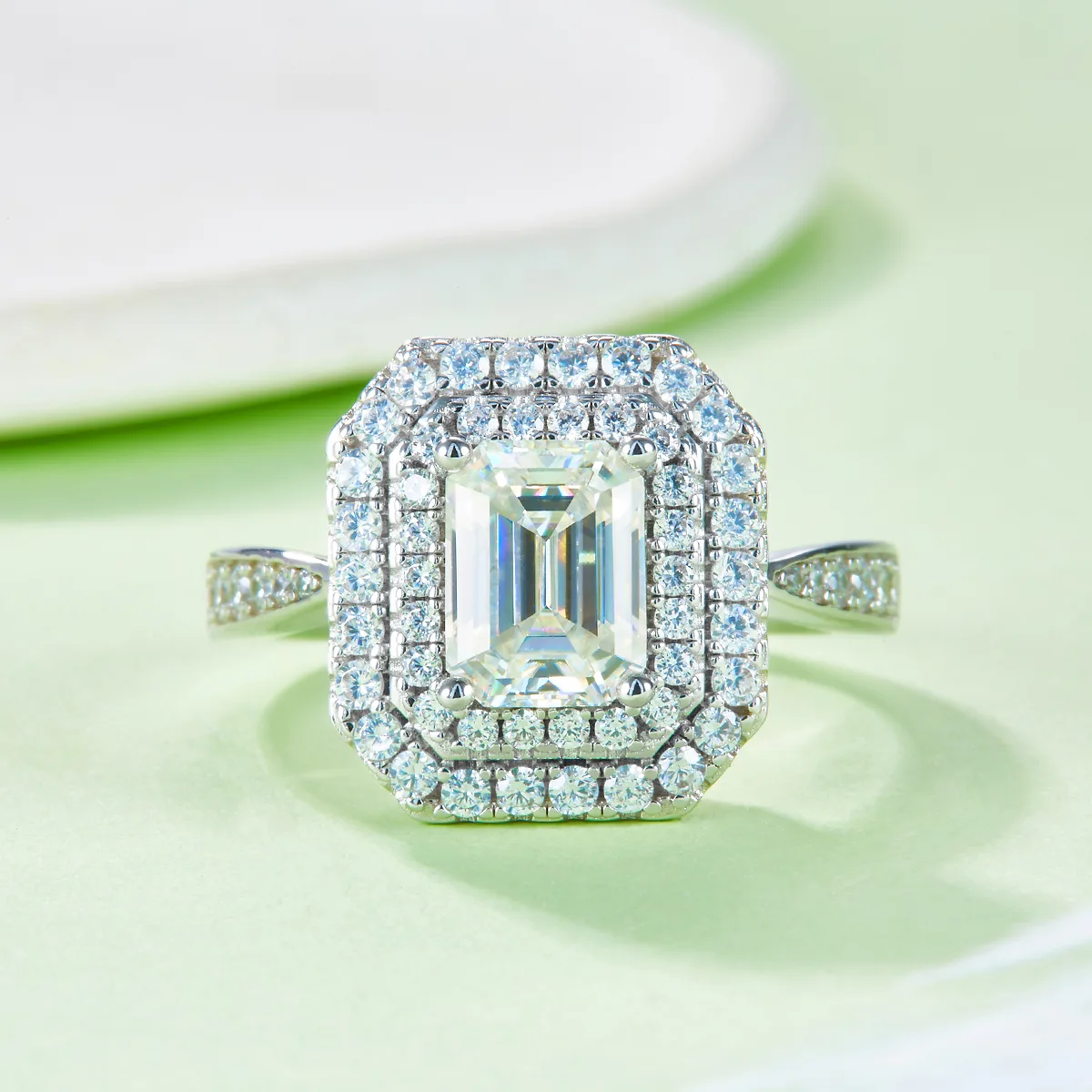 Luxury Pavé Rectangle S925 White-Gold-Plated Silver Lab-Grown Diamond Wedding Band Women's Ring 2.0ct D
