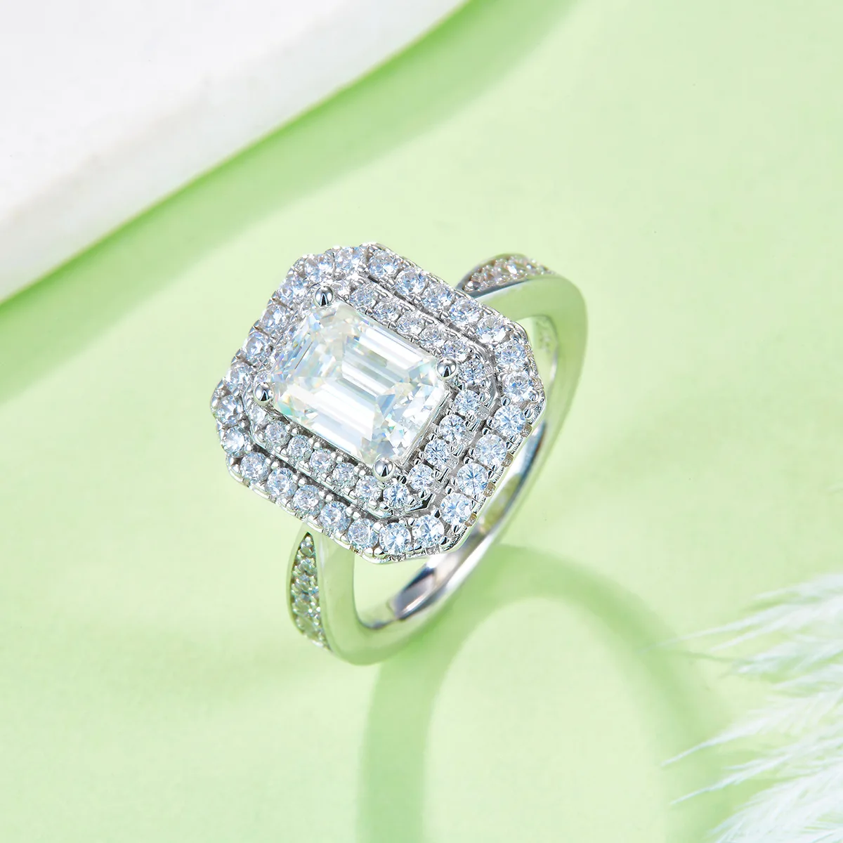 Luxury Pavé Rectangle S925 White-Gold-Plated Silver Lab-Grown Diamond Wedding Band Women's Ring 2.0ct D