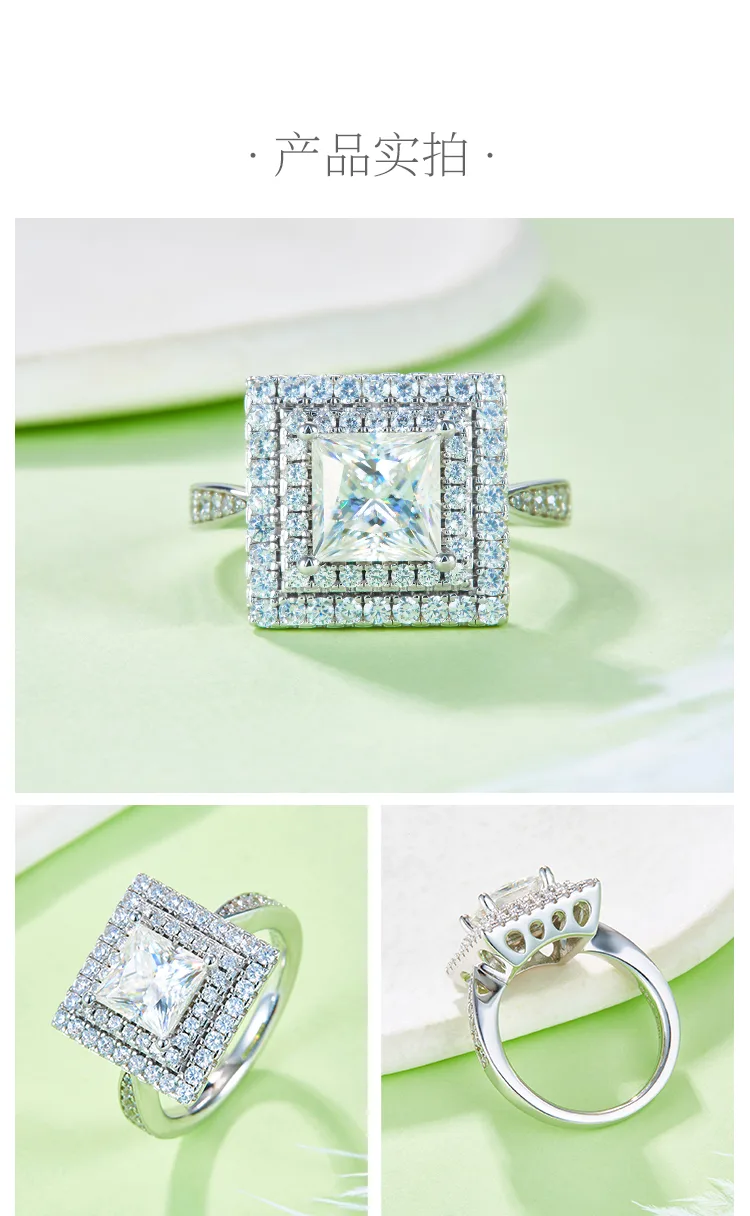Luxury Pavé Square S925 White-Gold-Plated Silver Lab-Grown Diamond Wedding Band 