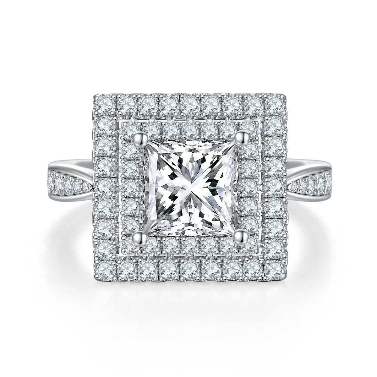 Luxury Pavé Square S925 White-Gold-Plated Silver Moissanite Wedding Band Women's Ring 2.0ct D