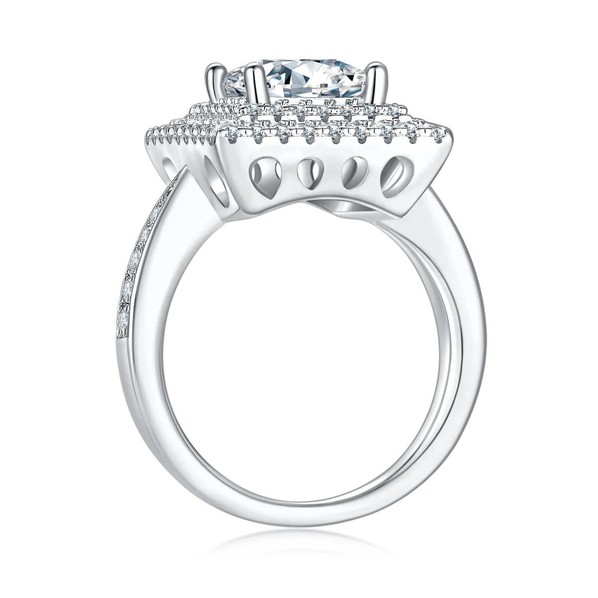 Luxury Pavé Square S925 White-Gold-Plated Silver Moissanite Wedding Band Women's Ring 2.0ct D