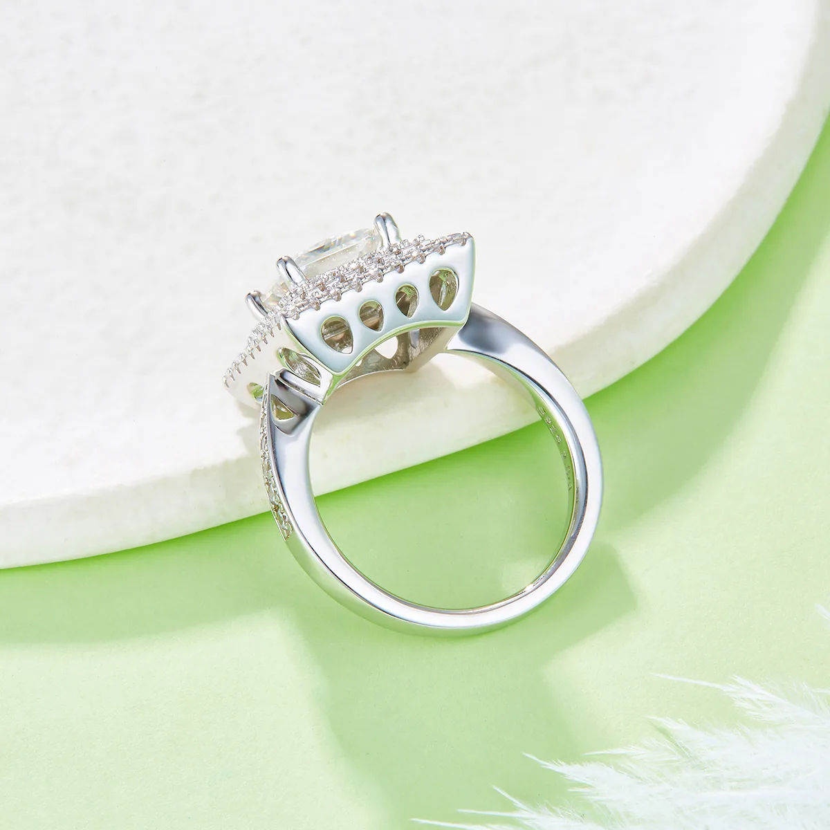 Luxury Pavé Square S925 White-Gold-Plated Silver Moissanite Wedding Band Women's Ring 2.0ct D