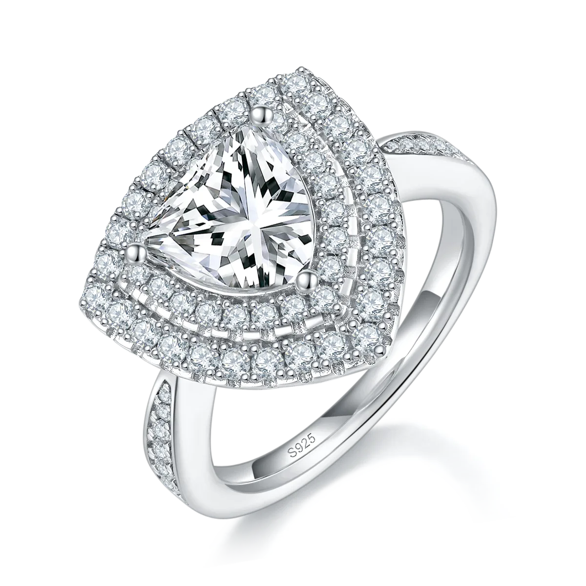 Luxury Pavé Trilliant S925 White-Gold-Plated Silver Lab-Grown Diamond Proposal Ring Women's Ring 2.0ct D