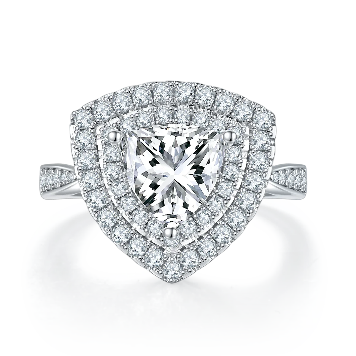 Luxury Pavé Trilliant S925 White-Gold-Plated Silver Lab-Grown Diamond Proposal Ring Women's Ring 2.0ct D