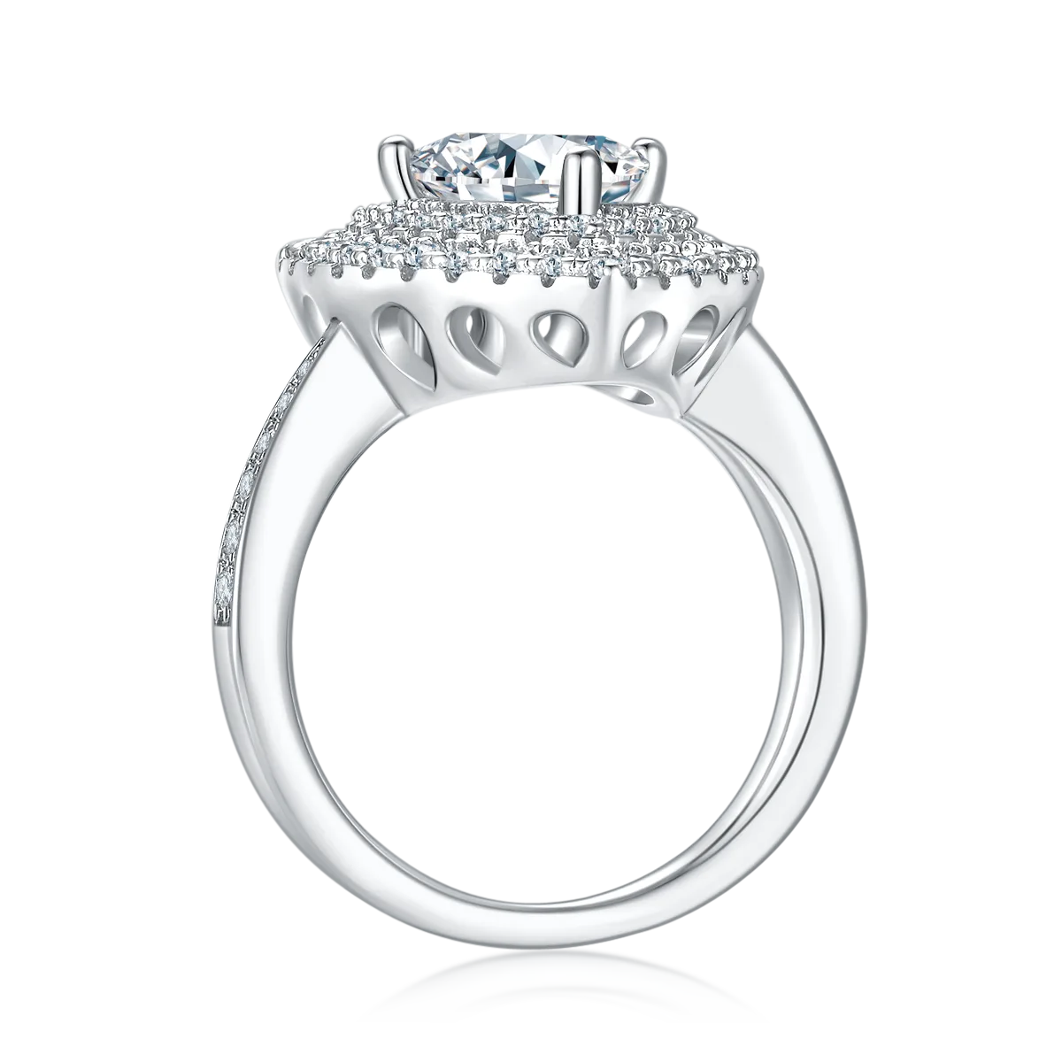 Luxury Pavé Trilliant S925 White-Gold-Plated Silver Lab-Grown Diamond Proposal Ring Women's Ring 2.0ct D