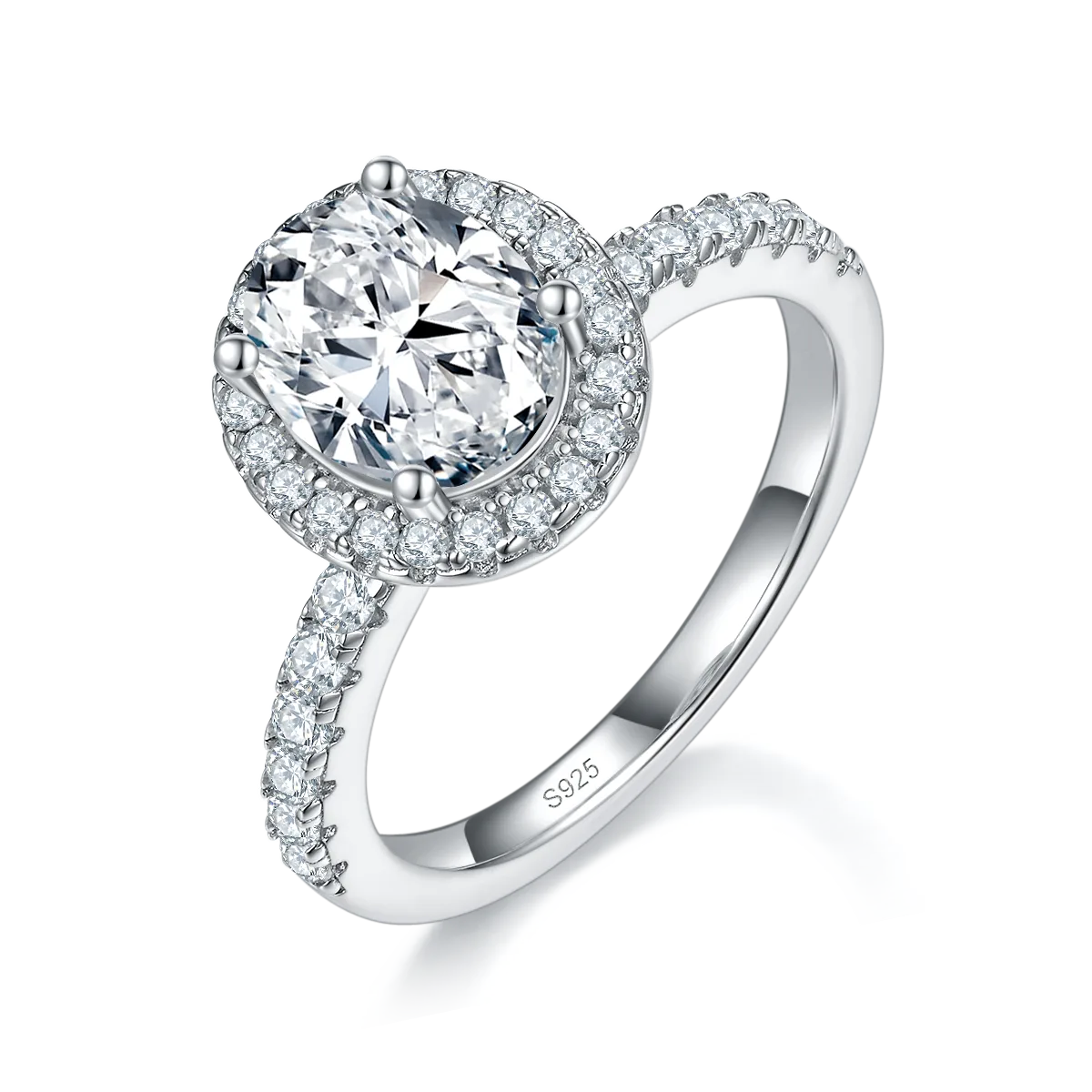 Light Luxury Oval S925 White-Gold-Plated Silver Lab-Grown Diamond Wedding Band Women's Ring 2.0ct D